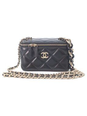 Chanel Black Lambskin Gold Big Chain Shoulder Vanity